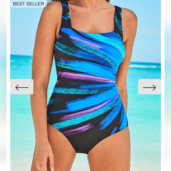 FullFitAll Blue Starburst Xtra Life Shock Square Neck One Piece Swimsuit Sz 24 - Picture 3 of 15